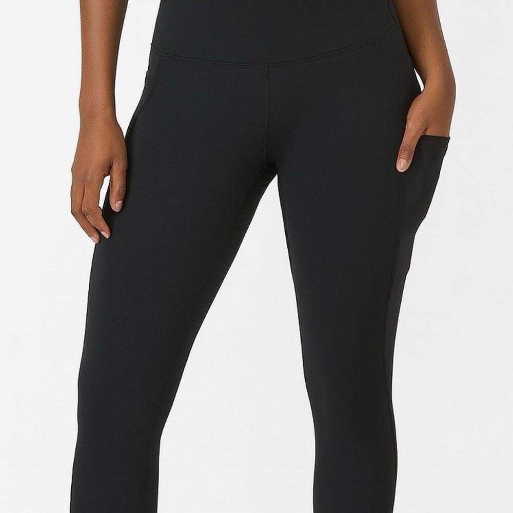 LSKD Women's X Small Black Ankle Legging Mid Rise Elastic Waist With Side Pocket